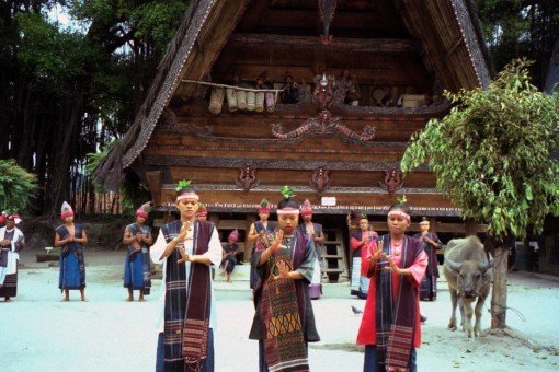 Traditionele Batak Toba- dans in het dorp Simanindo