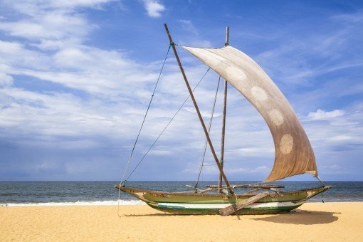 Traditionele vissersboot in Negombo